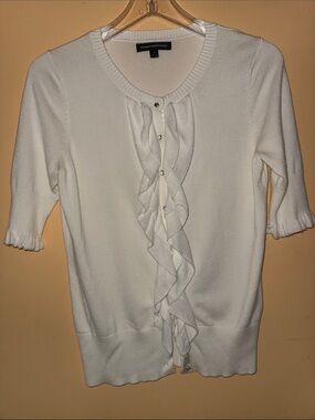 Express White Ruffle Front Knit Top Size S